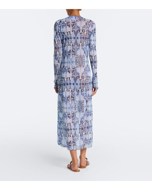 LaDoubleJ Blue Slinky Swing Printed Midi Dress
