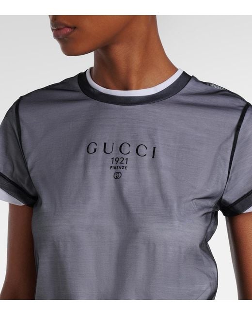Gucci Gray Double Layered Jersey T-Shirt With Print