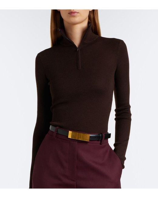 Frankie Shop Black Sade Ribbed-Knit Wool And Silk Half-Zip Sweater