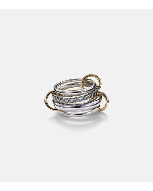 Spinelli Kilcollin Metallic Janssen Sg Gris Sterling Ring With Diamonds And And Rose Connectors