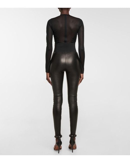 Alaïa Black Alaia Belted High-rise Leather leggings