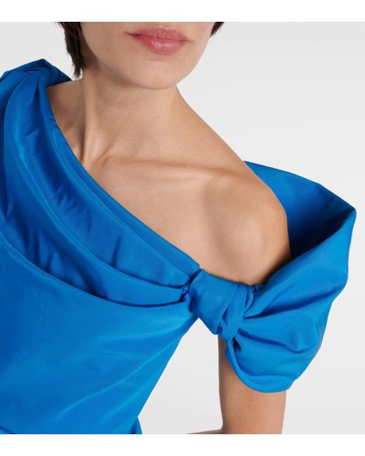 Alexander McQueen Blue One-shoulder Asymmetric Knotted Faille Midi Dress