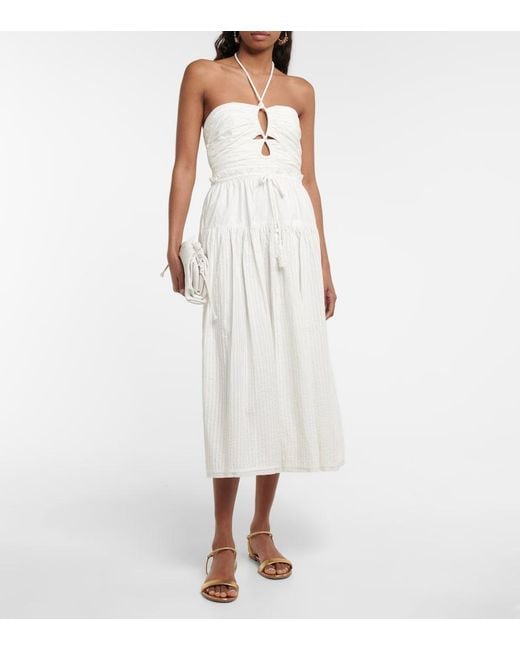 Ulla Johnson White Emmaline Halterneck Cotton Poplin Midi Dress