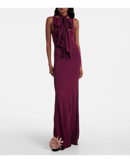 Alaïa Purple Bow-Detail Halterneck Jersey Gown