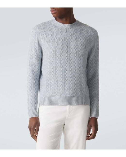 Dunhill Gray Cable-Knit Cashmere And Linen Sweater for men