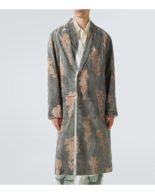Dries Van Noten Gray Printed Double-Breasted Cotton Coat for men