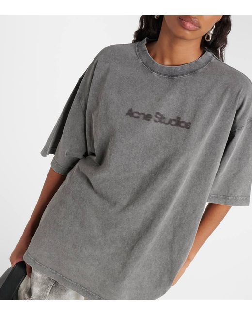 Camiseta en jersey de algodon con logo Acne de color Gray