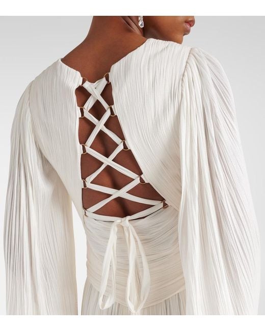 Maria Lucia Hohan White Alana B Plisse Silk Maxi Dress