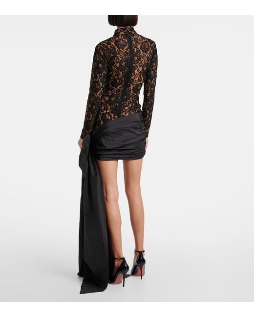 The New Arrivals Ilkyaz Ozel Black Chiwen Bow-Detail Floral Lace Cocktail Dress