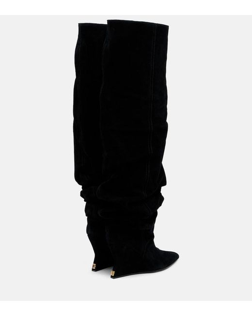 Balmain Black Suede Over-The-Knee Boots