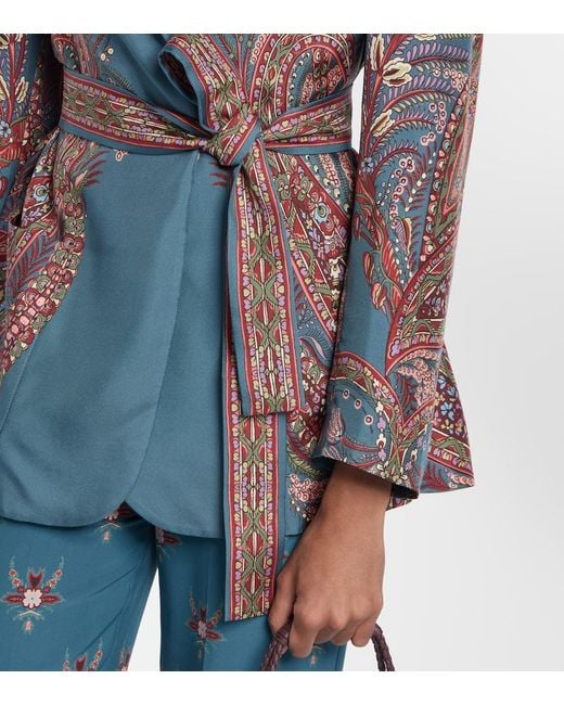 Etro Blue Floral Printed Silk Blazer