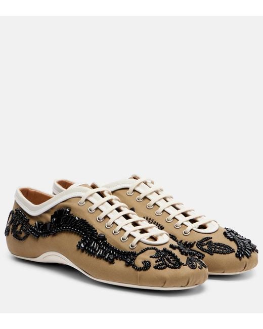 Dries Van Noten Brown Embellished Canvas Sneakers