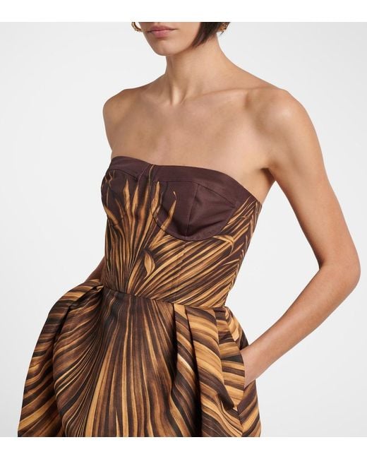 Oscar de la Renta Brown Printed Bustier Gown