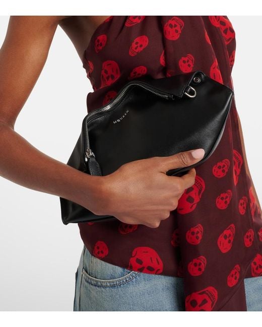McQueen Black Manta Small Leather Clutch
