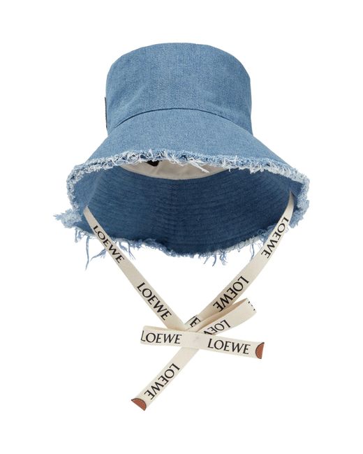 Loewe Blue Logo Frayed Denim Bucket Hat