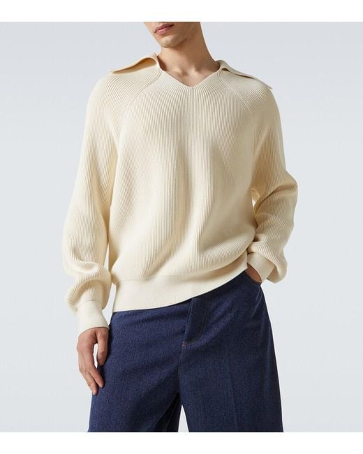 Bottega Veneta White Ribbed-Knit Cotton Polo Sweater for men