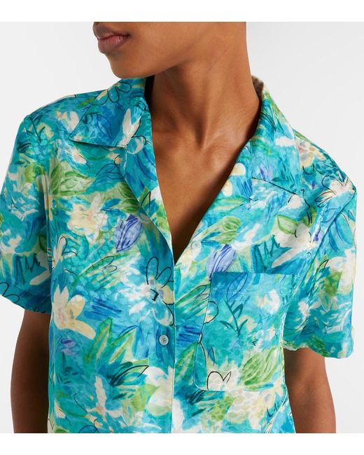 Chloé Blue Floral Cotton-Blend Bowling Shirt