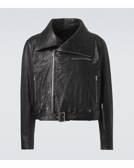 Rick Owens Black Dracubiker Belted Leather Jacket for men