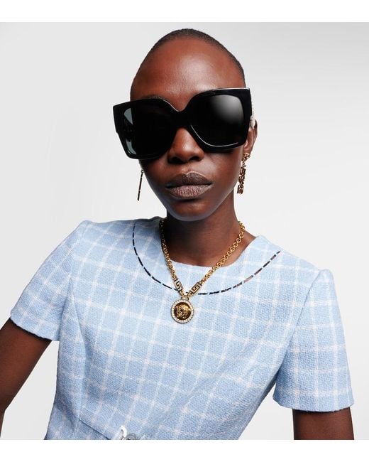 Versace Black Greca Embellished Oversized Sunglasses