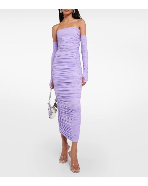 Alex Perry Purple Crystal-embellished Ruched Jersey Gown