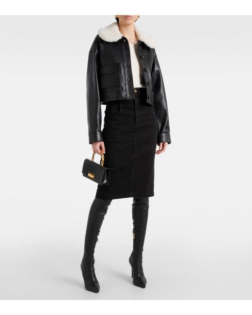 FRAME Black High-rise Denim Midi Skirt