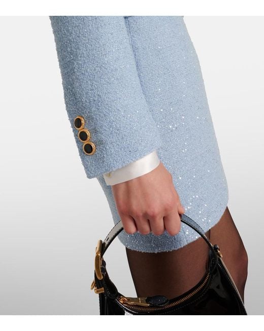 Alessandra Rich Blue Sequined Tweed Jacket