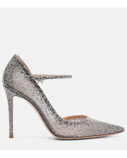 Gianvito Rossi White Rania 105 Embellished Suede Mary Jane Pumps