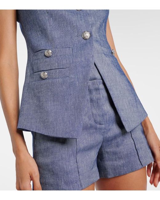 Veronica Beard Blue Tamara Linen-Blend Vest