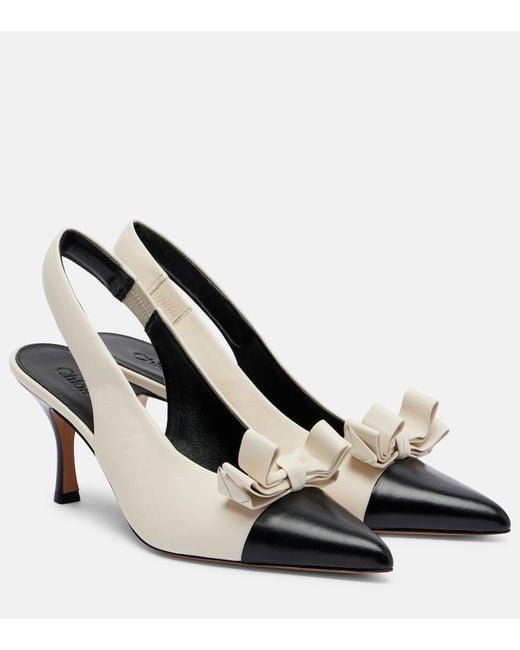 Chloé Metallic Alba 75 Bow-Detail Leather Slingback Pumps