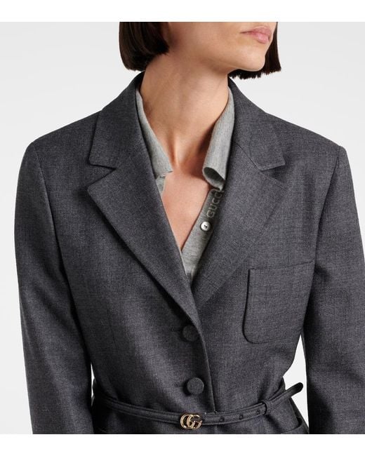 Gucci Black Einreihiger Blazer Aus Grisaille-Wolle, Grösse