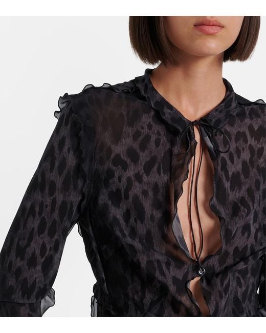 Gucci Black Leopard-Printed Silk Blouse