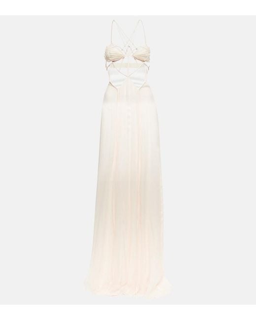 Nensi Dojaka White Bridal Cutout Silk Chiffon Gown