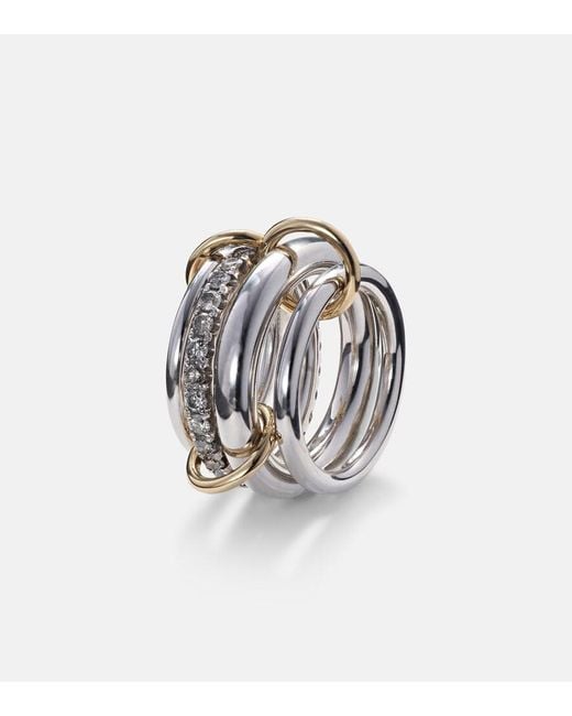 Spinelli Kilcollin Metallic Janssen Sg Gris Sterling Ring With Diamonds And And Rose Connectors