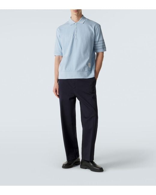Thom Browne Blue 4-Bar Cotton Jersey Polo Shirt for men