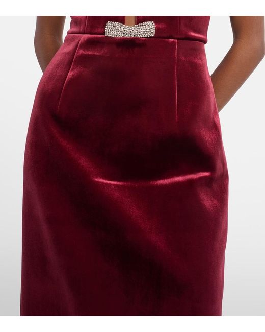 Rebecca Vallance Red Edwiena Embellished Velvet Midi Dress