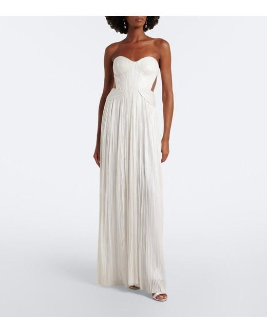 Maria Lucia Hohan White Kamina Cutout Silk Tulle Bustier Gown