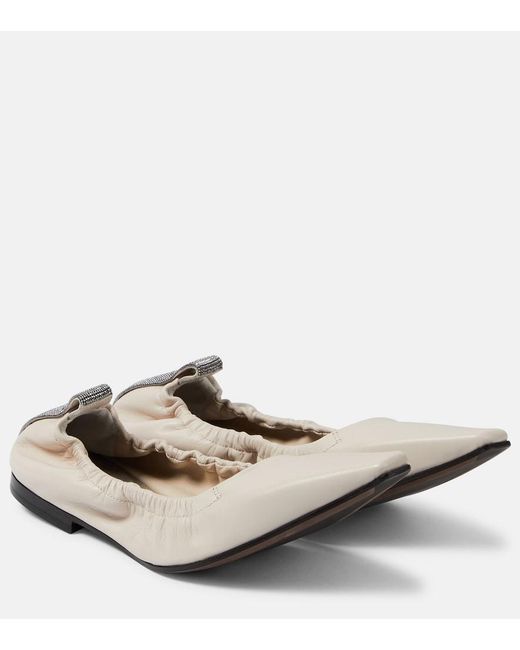 Brunello Cucinelli White Leather Ballet Flats