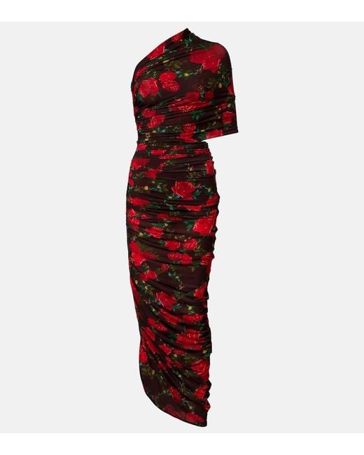 Magda Butrym Red Floral Ruched Midi Dress