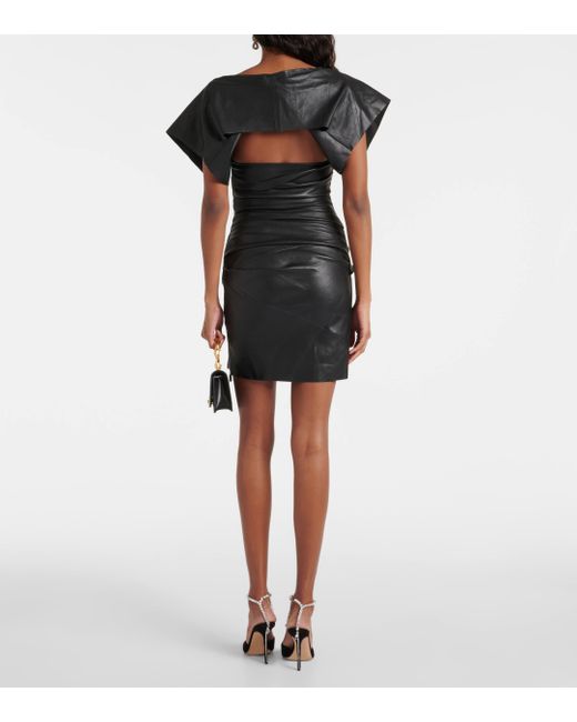 Maticevski Black Yuzu Ruched Leather Minidress