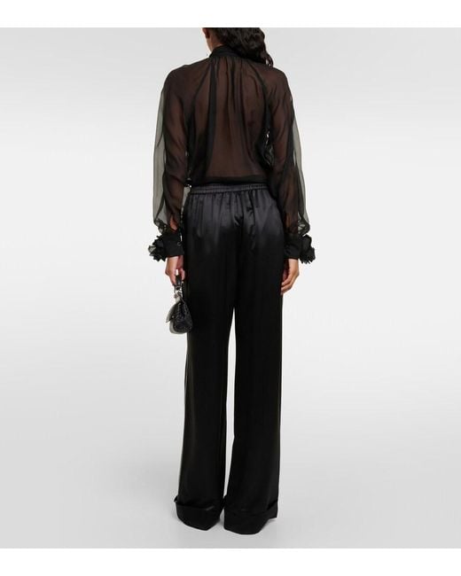 Dolce & Gabbana Black High-Rise Silk-Blend Wide-Leg Pants