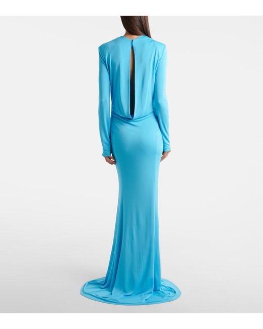 Tom Ford Blue Open-Back Crepe Jersey Gown