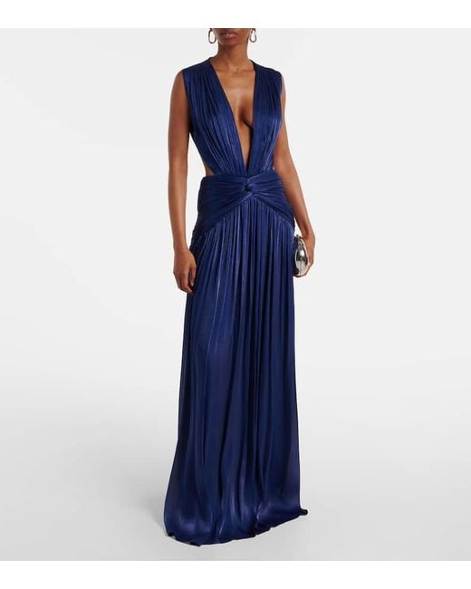 Costarellos Blue Silia Ruched Georgette Gown