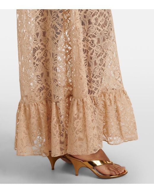Adriana Degreas Natural Ruffled Lace Maxi Dress