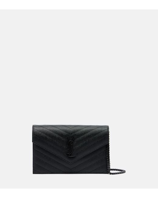 Saint Laurent Black Cassandre Envelope Small Leather Wallet On Chain