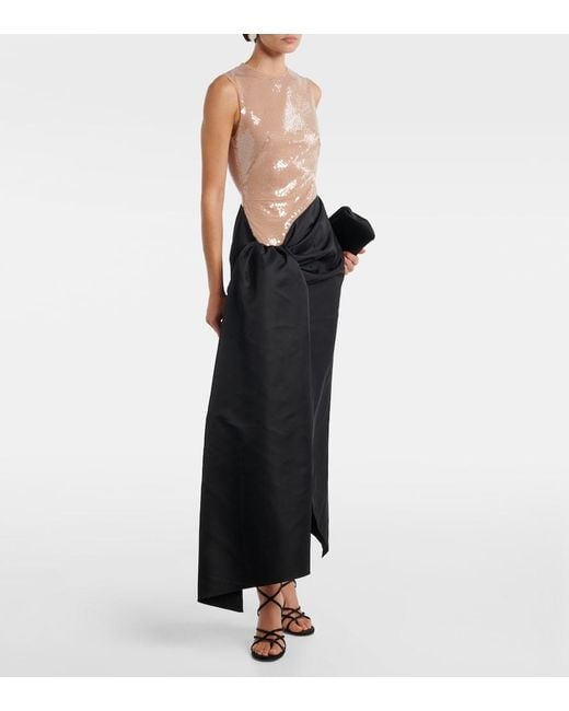 David Koma Black Sequined Draped Maxi Dress