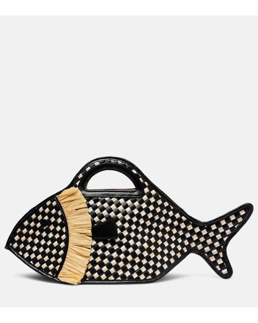 Staud Black Tote Cleo Aus Leder Und Raffiabast