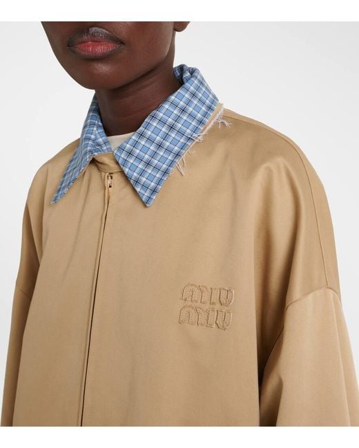 Chaqueta De Algodon A Cuadros Miu Miu de color Natural