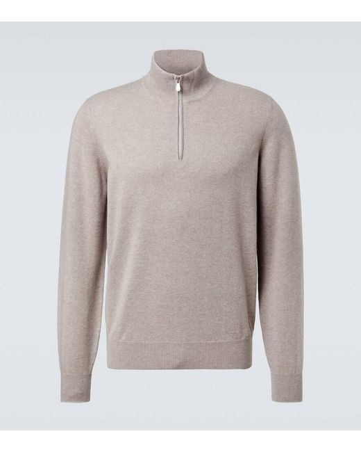 Brunello Cucinelli Gray Cashmere Half-Zip Sweater for men