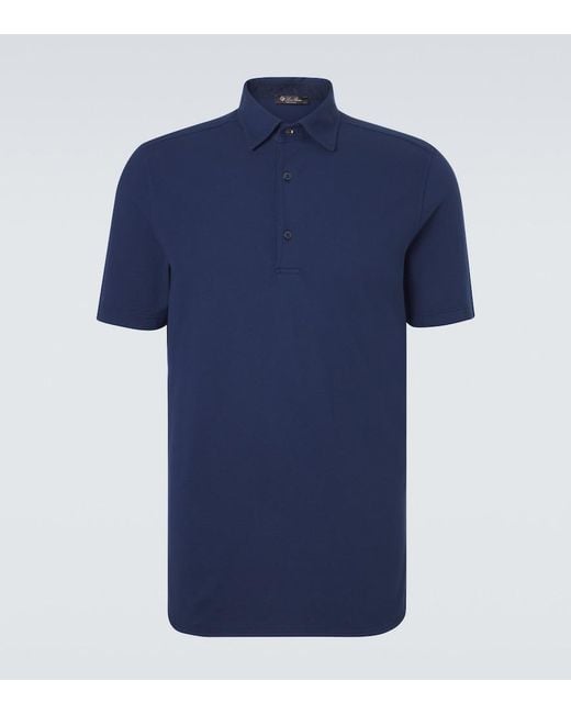 Loro Piana Blue Brenna Cotton Pique Polo Shirt for men