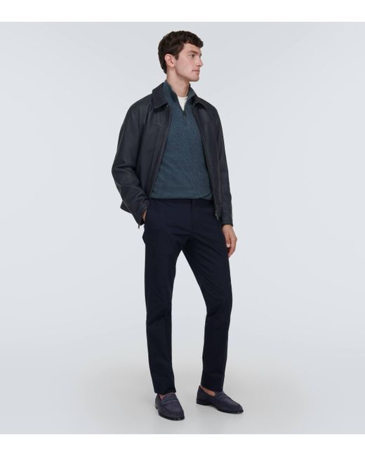 Brioni Blue Cashmere, Wool, And Silk Half-zip Sweater for men
